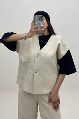 ست ژیله و شلوار تک جیب کتان راین