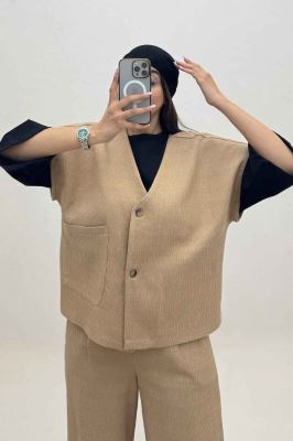 ست ژیله و شلوار تک جیب کتان راین