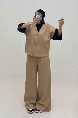 ست ژیله و شلوار تک جیب کتان راین