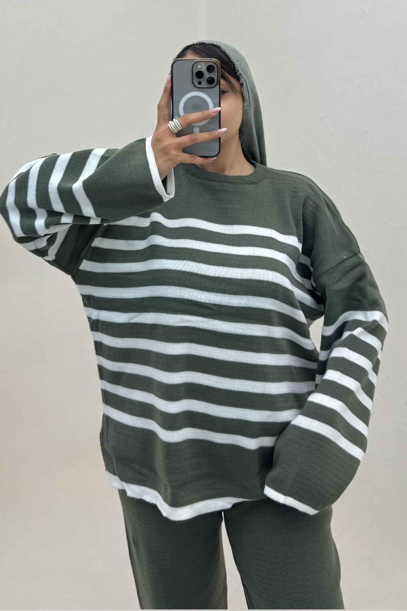 ست دورس و شلوار بافت خط پهن