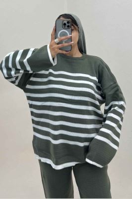 ست دورس و شلوار بافت خط پهن