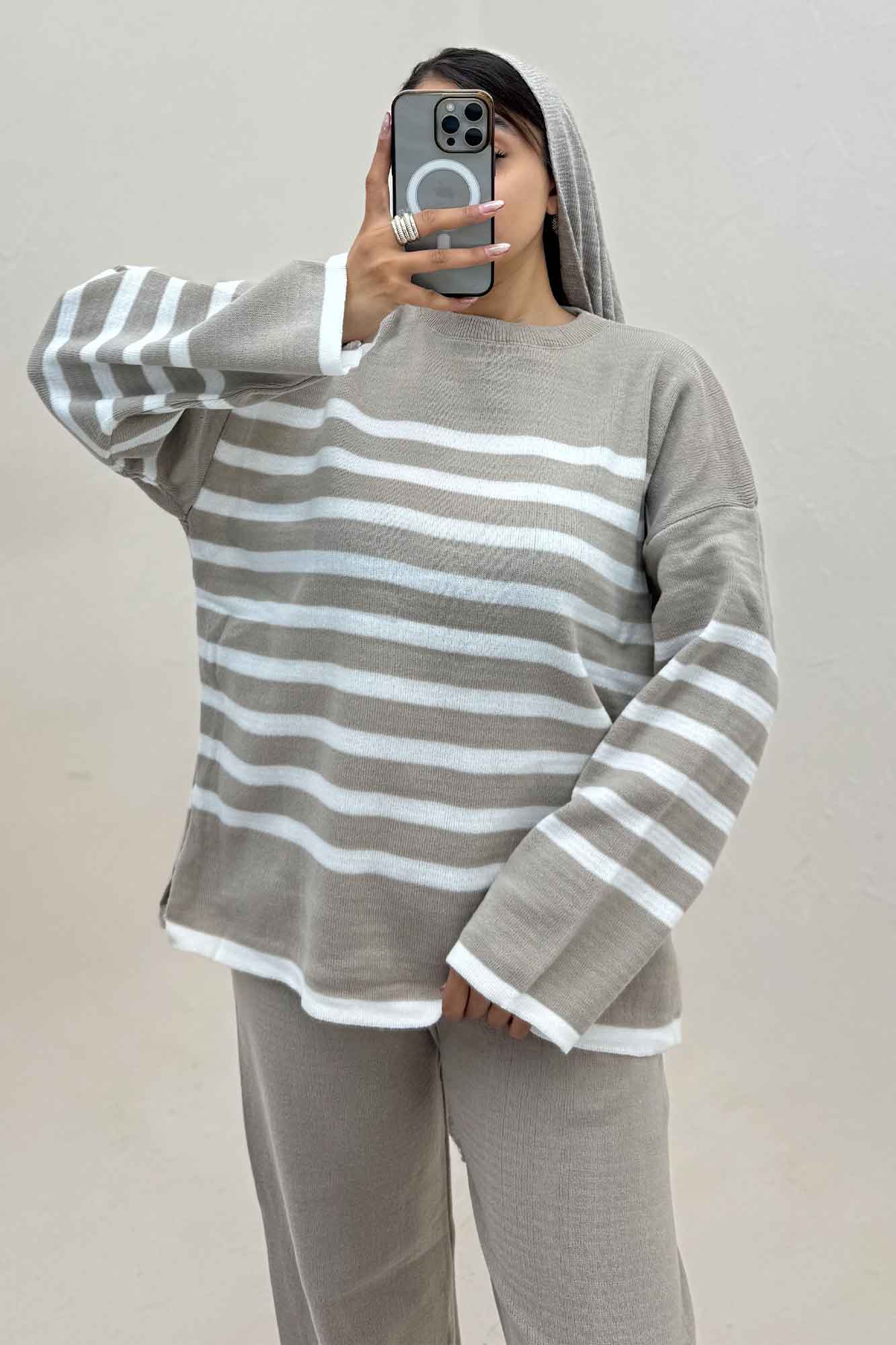 ست دورس و شلوار بافت خط پهن