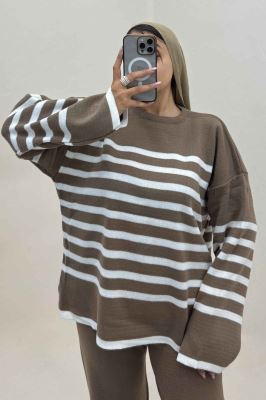 ست دورس و شلوار بافت خط پهن