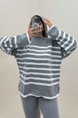 ست دورس و شلوار بافت خط پهن