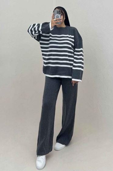 ست دورس و شلوار بافت خط پهن