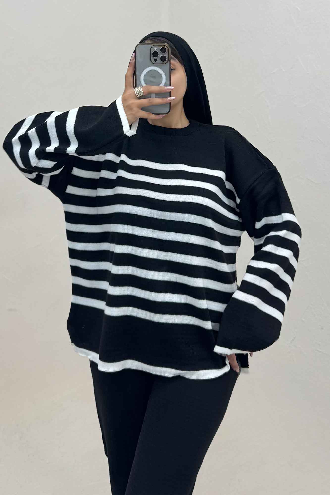 ست دورس و شلوار بافت خط پهن