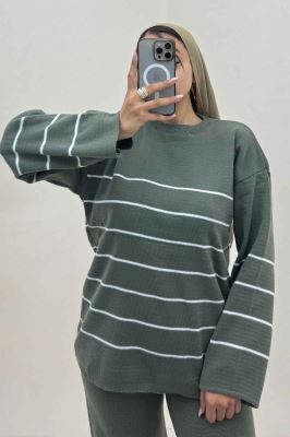 ست دورس و شلوار بافت خط ریز