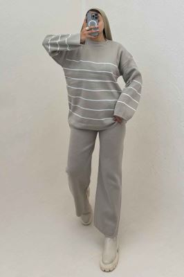 ست دورس و شلوار بافت خط ریز