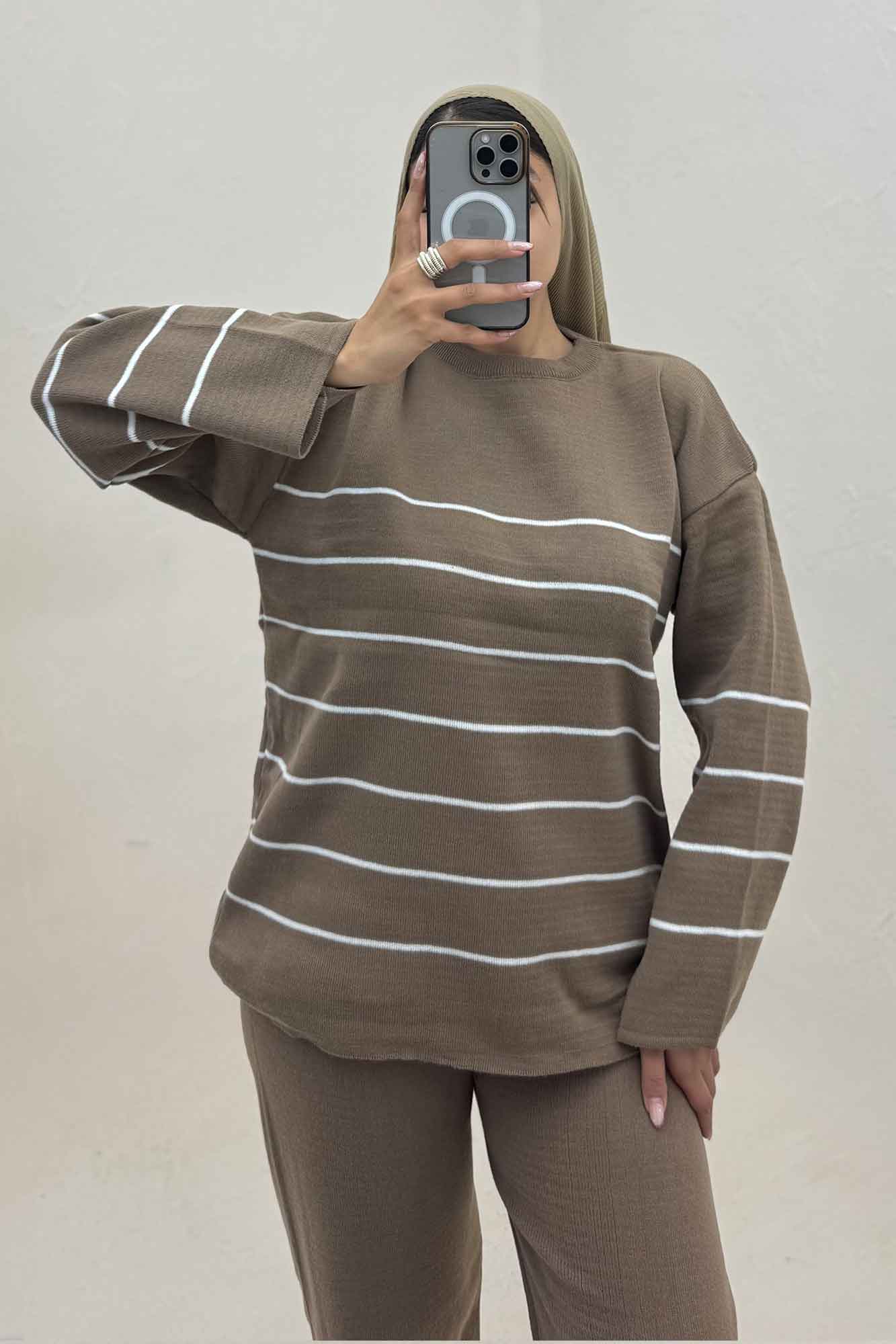 ست دورس و شلوار بافت خط ریز