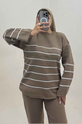 ست دورس و شلوار بافت خط ریز