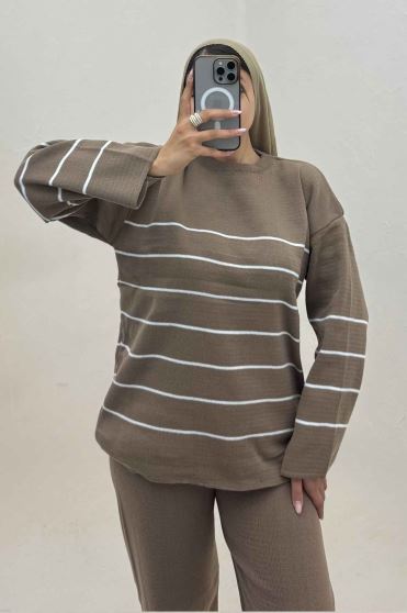 ست دورس و شلوار بافت خط ریز