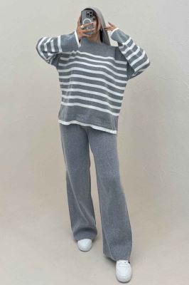 ست دورس و شلوار بافت خط ریز