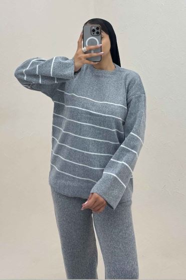 ست دورس و شلوار بافت خط ریز