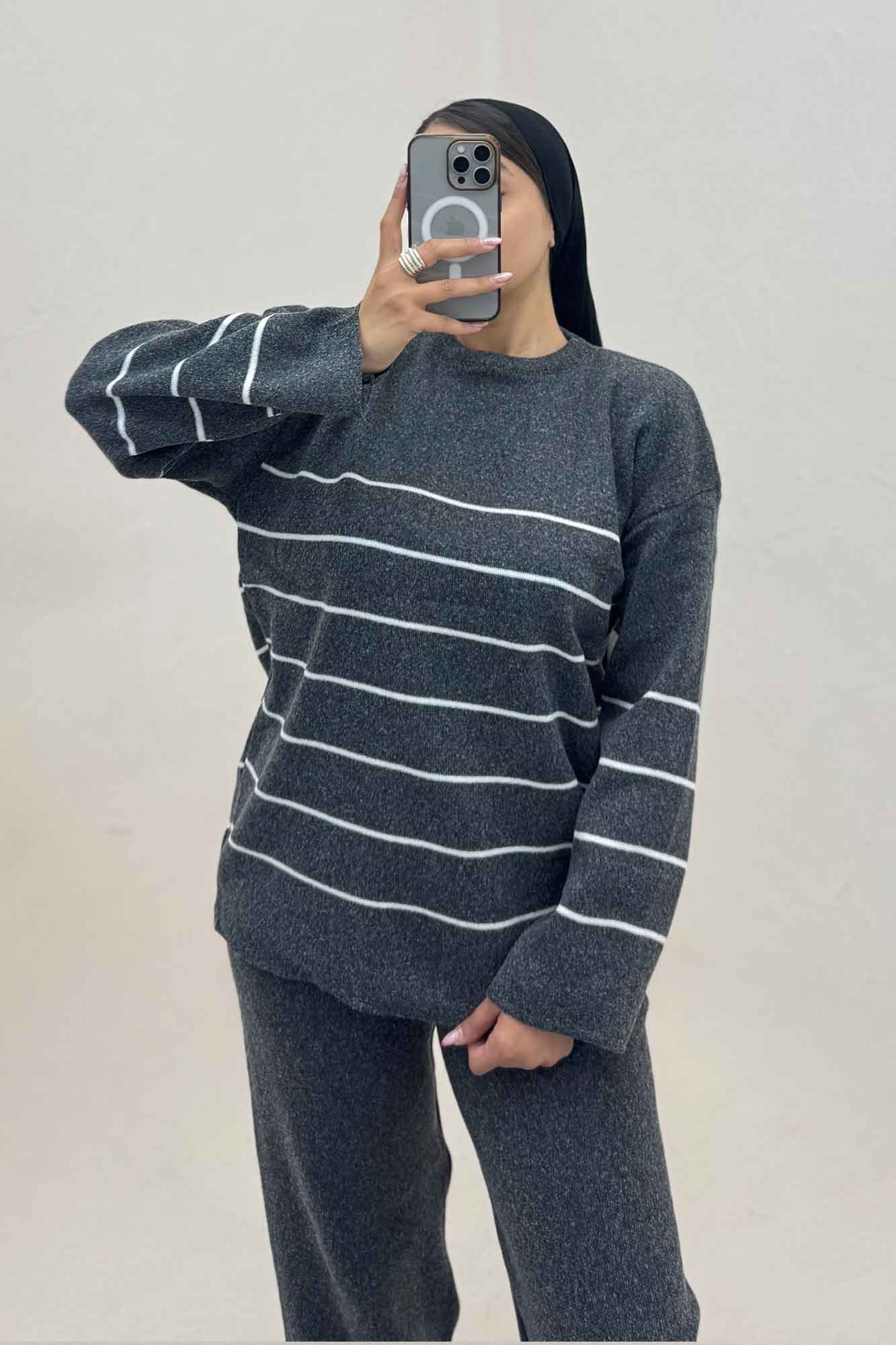 ست دورس و شلوار بافت خط ریز