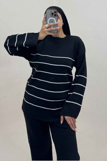 ست دورس و شلوار بافت خط ریز