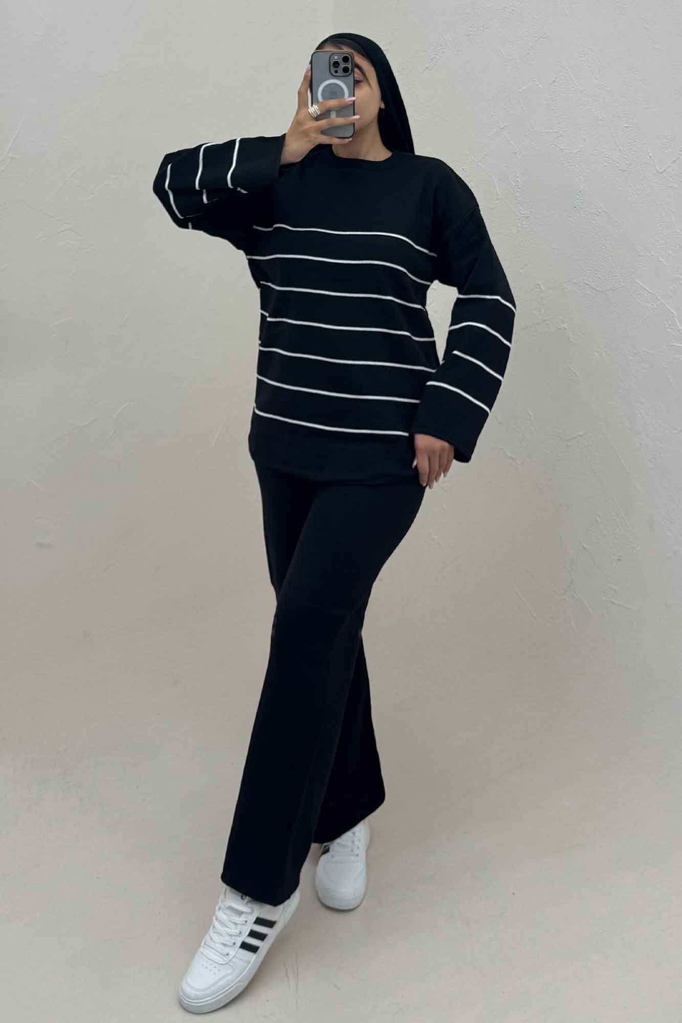 ست دورس و شلوار بافت خط ریز