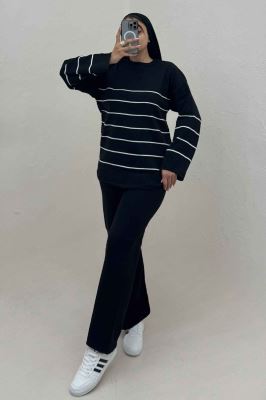 ست دورس و شلوار بافت خط ریز