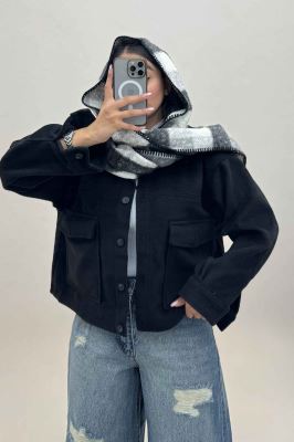 کت فوتر پشمی نیم تنه جیب پاکتی 000305