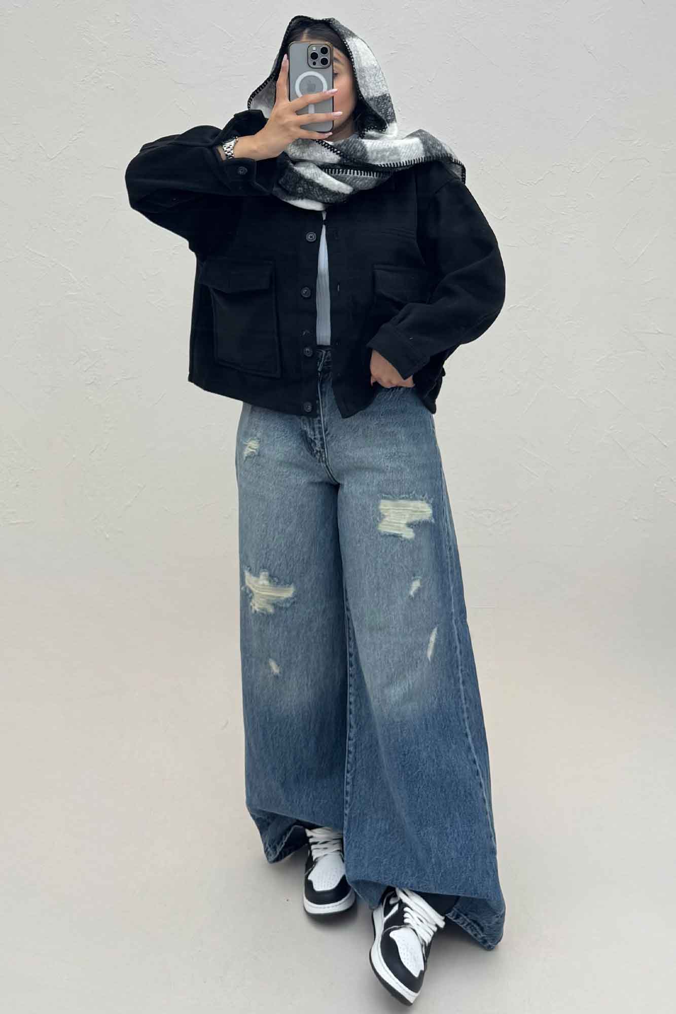 کت فوتر پشمی نیم تنه جیب پاکتی 000305