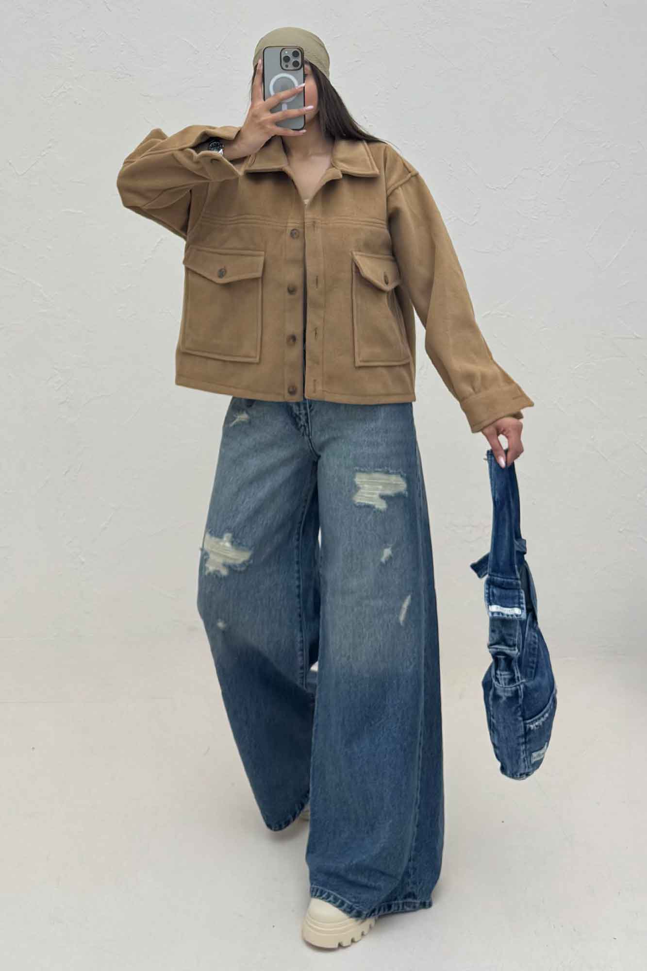 کت فوتر پشمی نیم تنه جیب پاکتی 000305