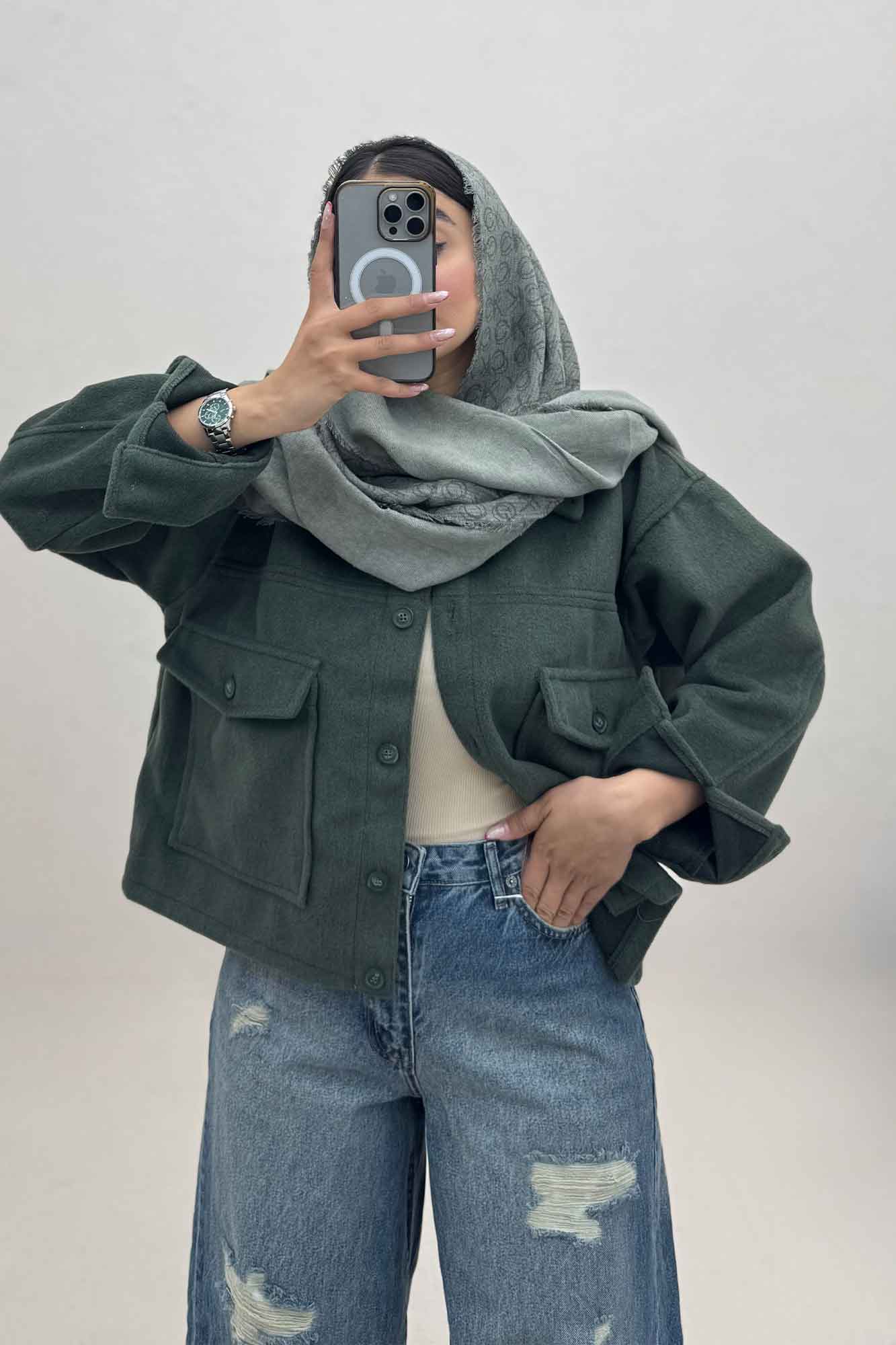 کت فوتر پشمی نیم تنه جیب پاکتی 000303