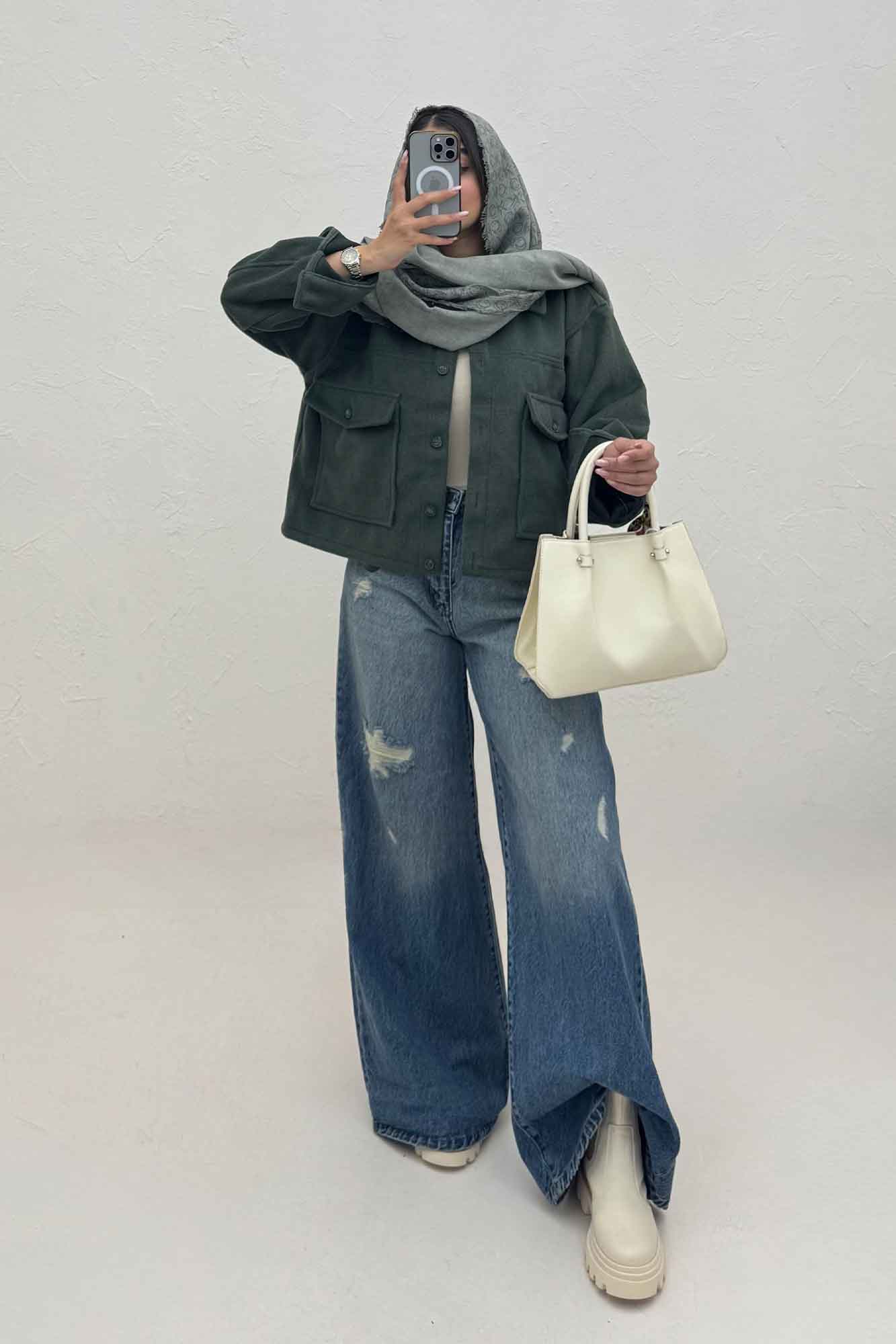 کت فوتر پشمی نیم تنه جیب پاکتی 000303