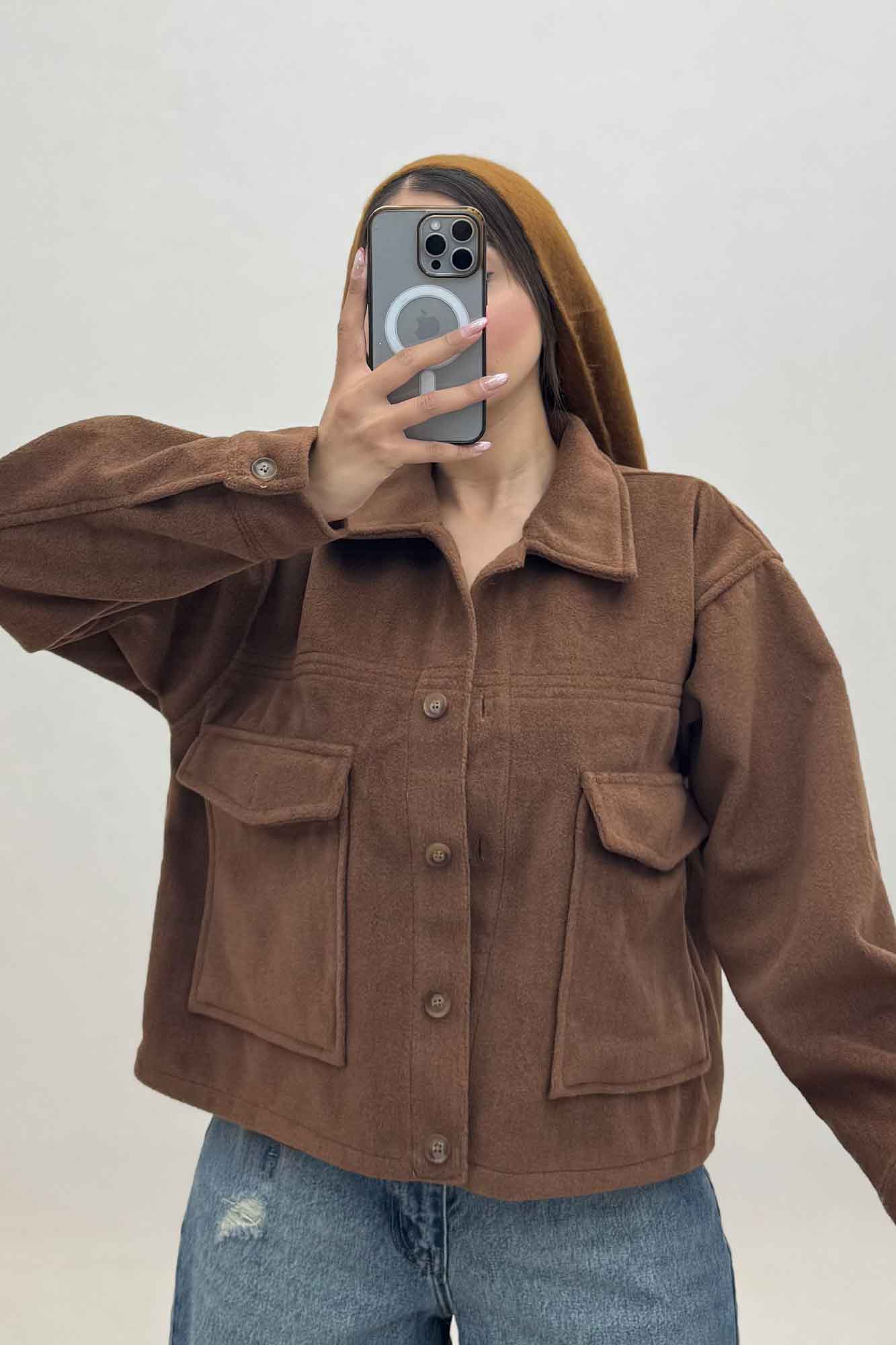 کت فوتر پشمی نیم تنه جیب پاکتی 000302