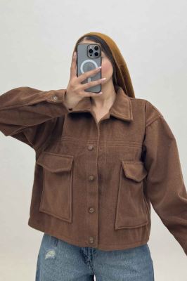 کت فوتر پشمی نیم تنه جیب پاکتی 000302