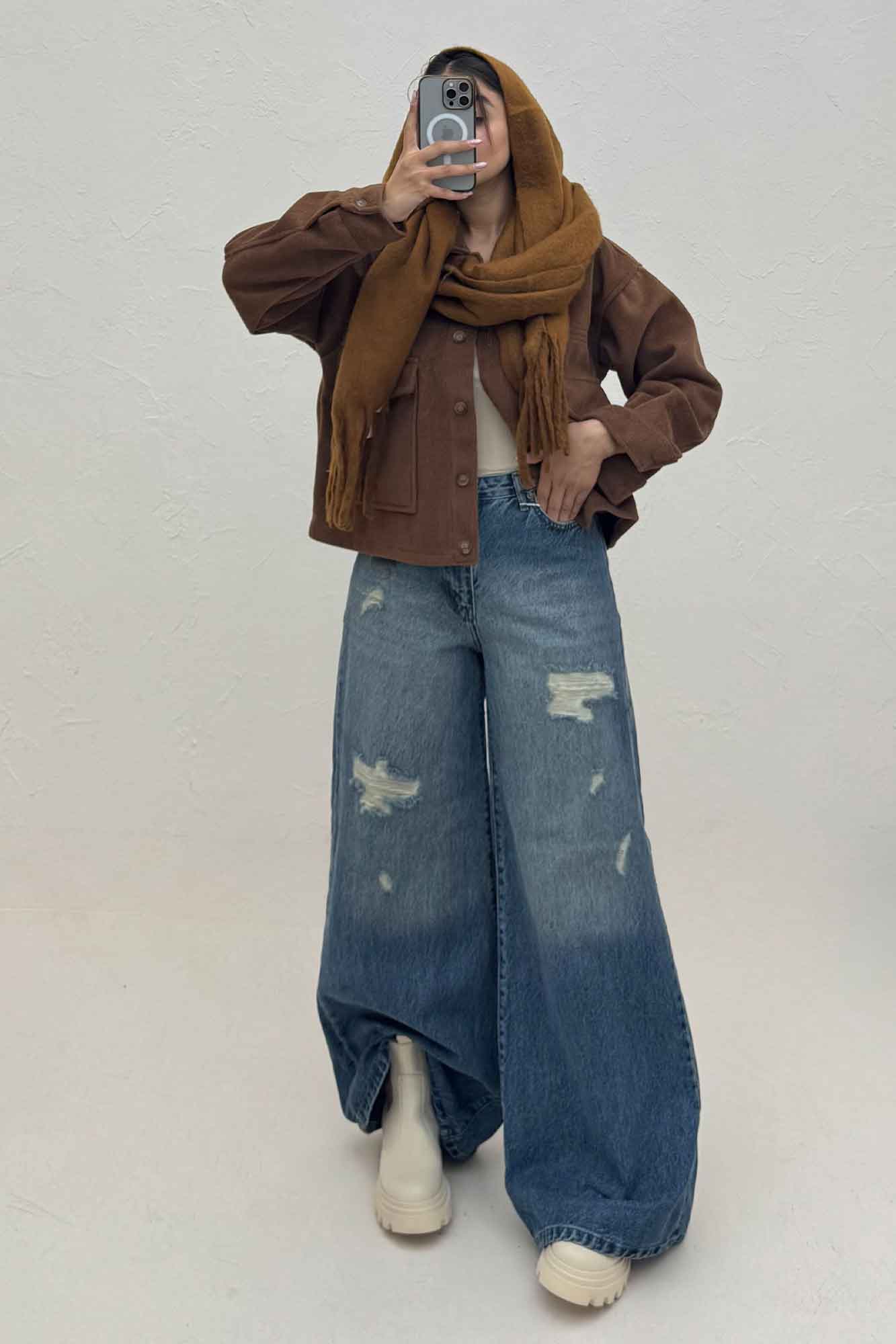 کت فوتر پشمی نیم تنه جیب پاکتی 000302