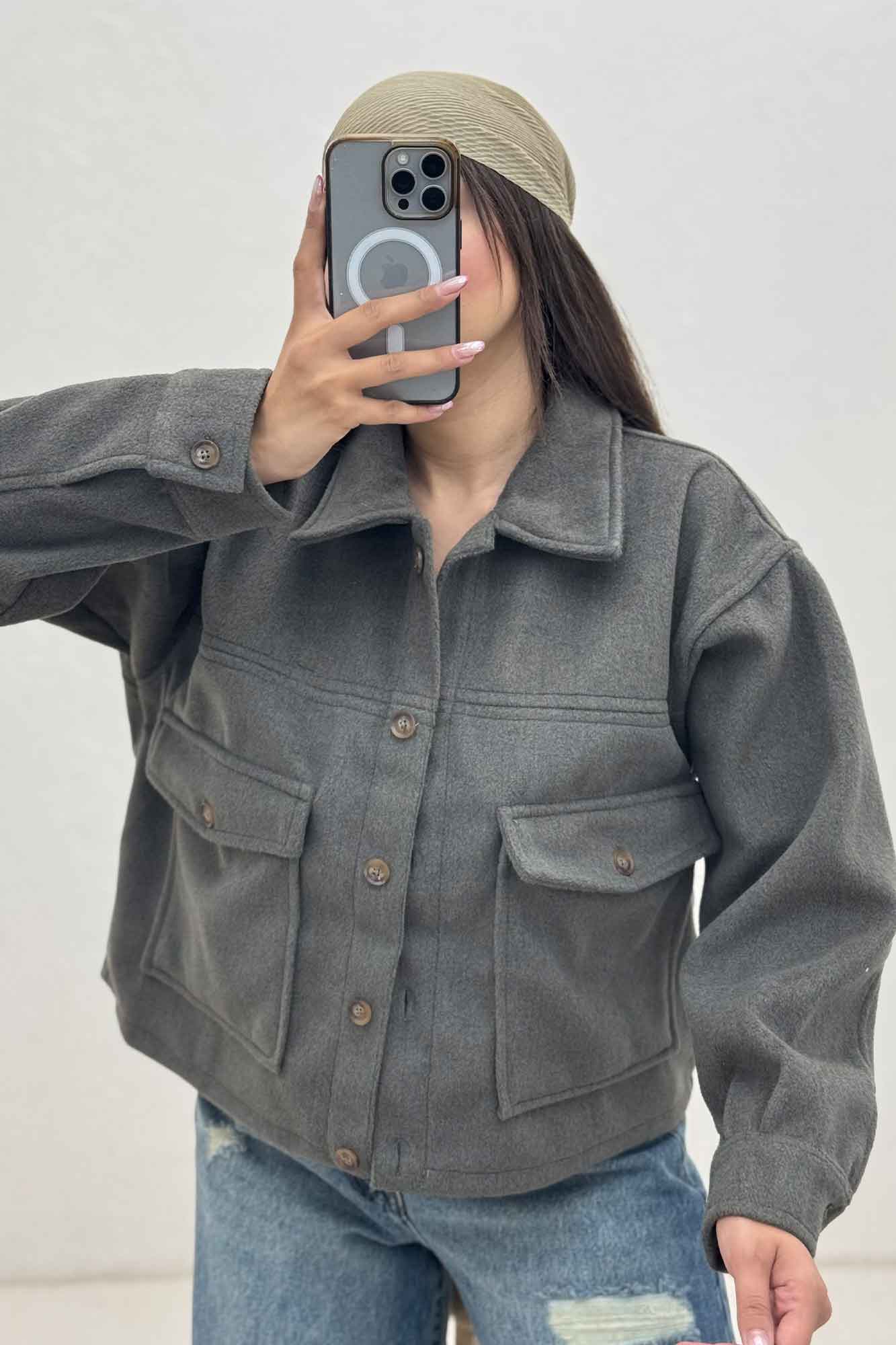 کت فوتر پشمی نیم تنه جیب پاکتی 000301