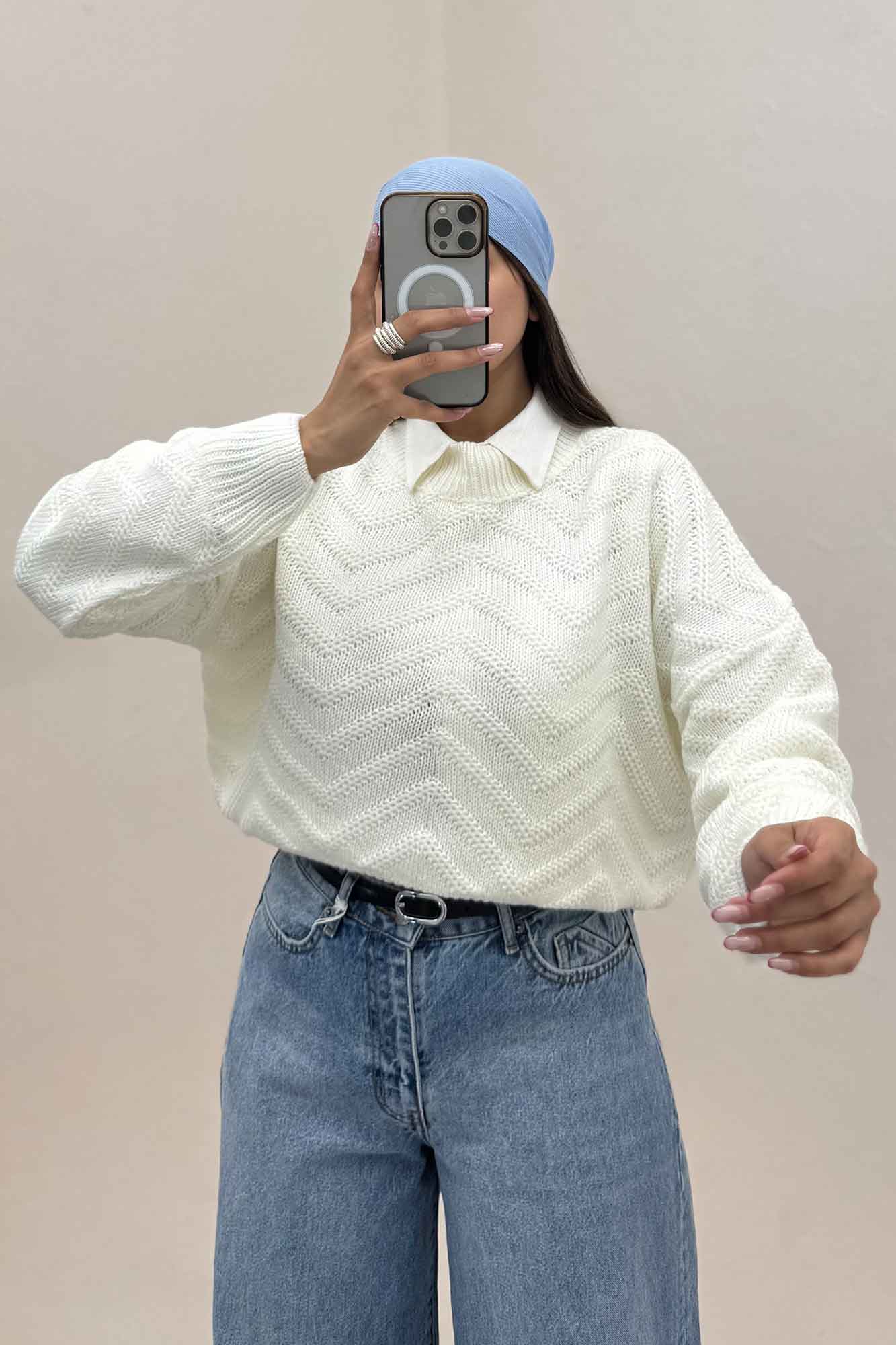 بلوز بافت یقه سه سانت طرح زیگزاگ کد 511