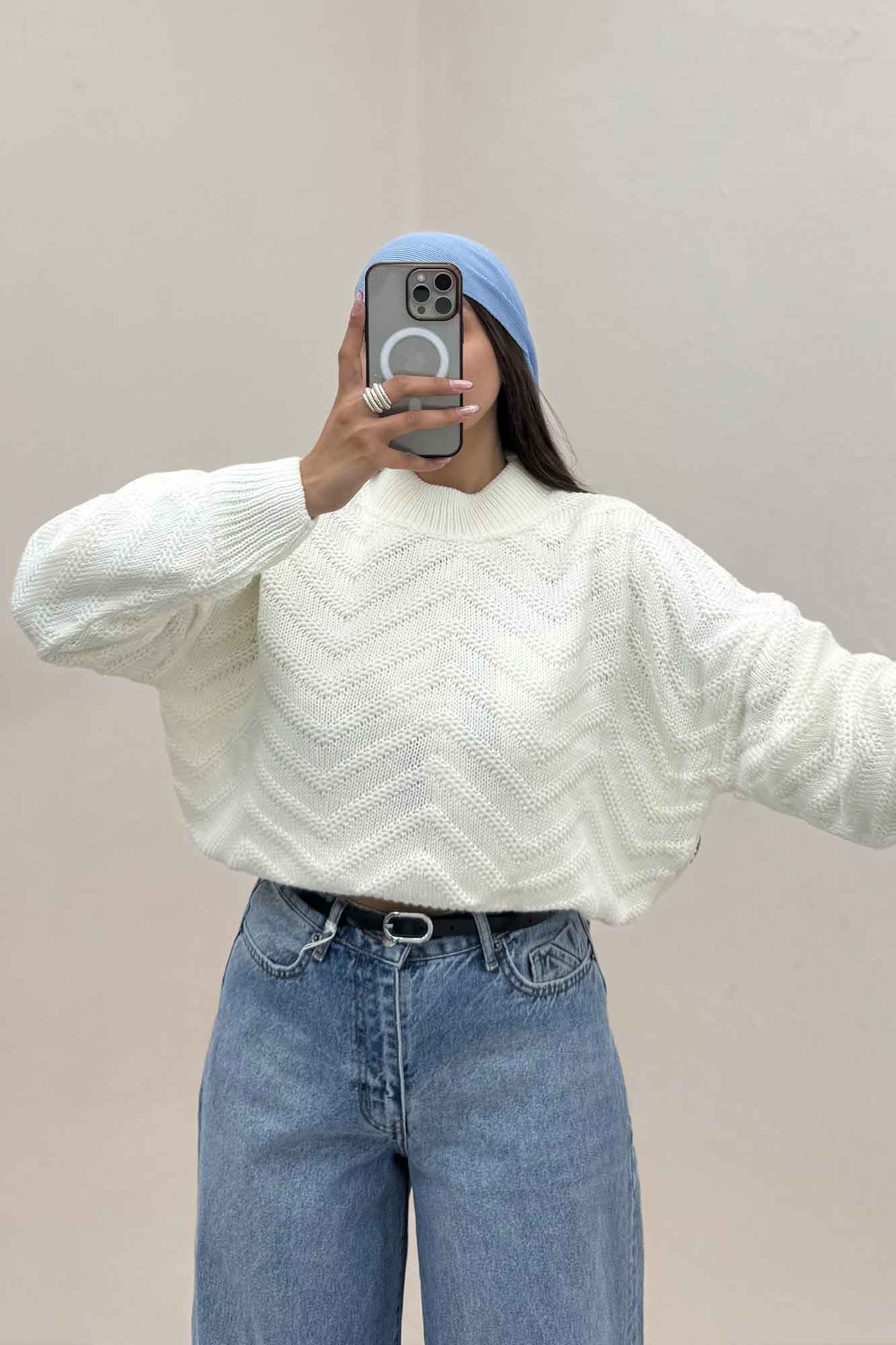 بلوز بافت یقه سه سانت طرح زیگزاگ کد 511