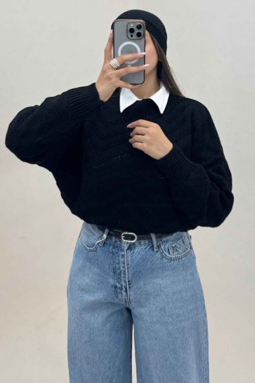 بلوز بافت یقه سه سانت طرح زیگزاگ کد 511