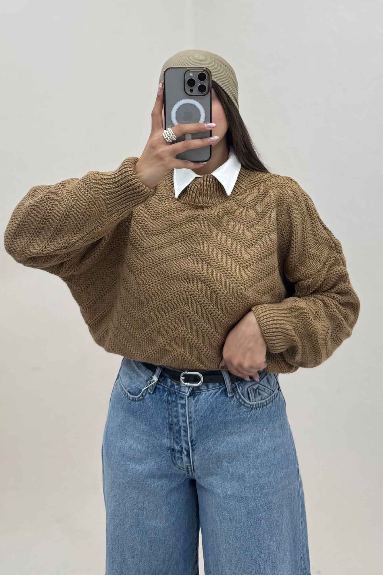 بلوز بافت یقه سه سانت طرح زیگزاگ کد 511