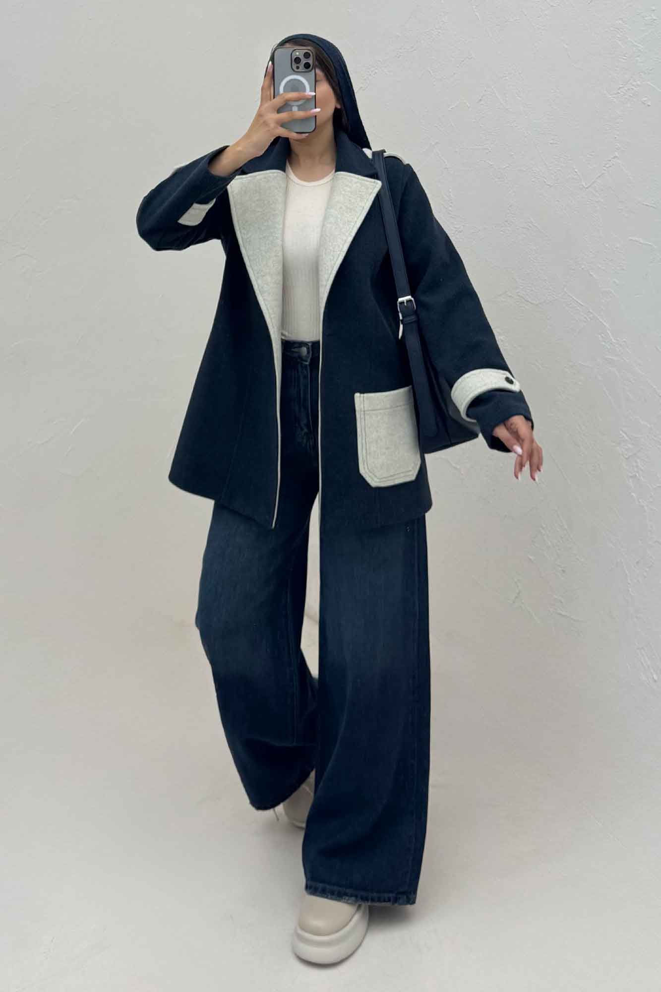 کت فوتر آستردار تک جیب دو رنگ