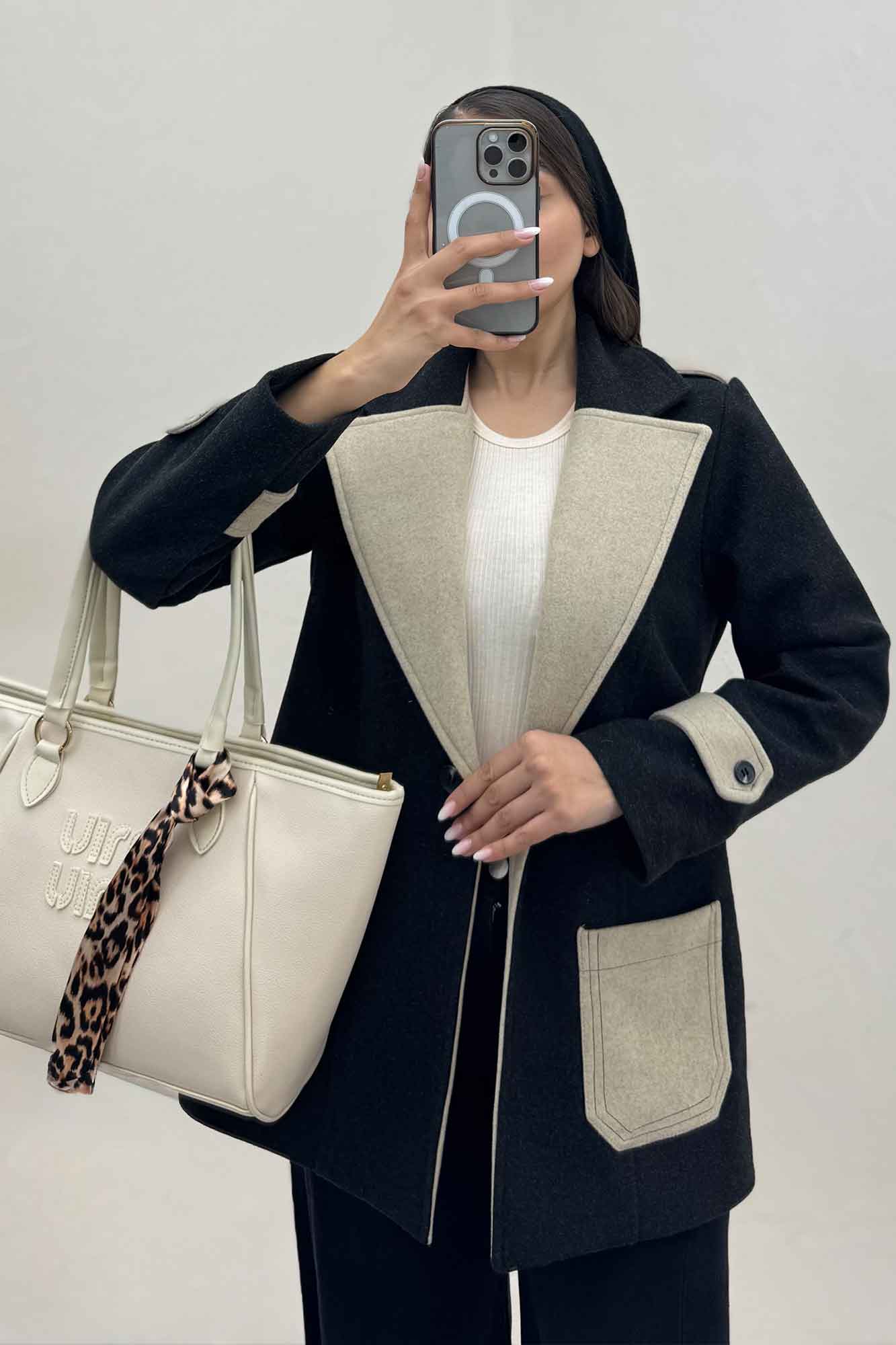 کت فوتر آستردار تک جیب دو رنگ