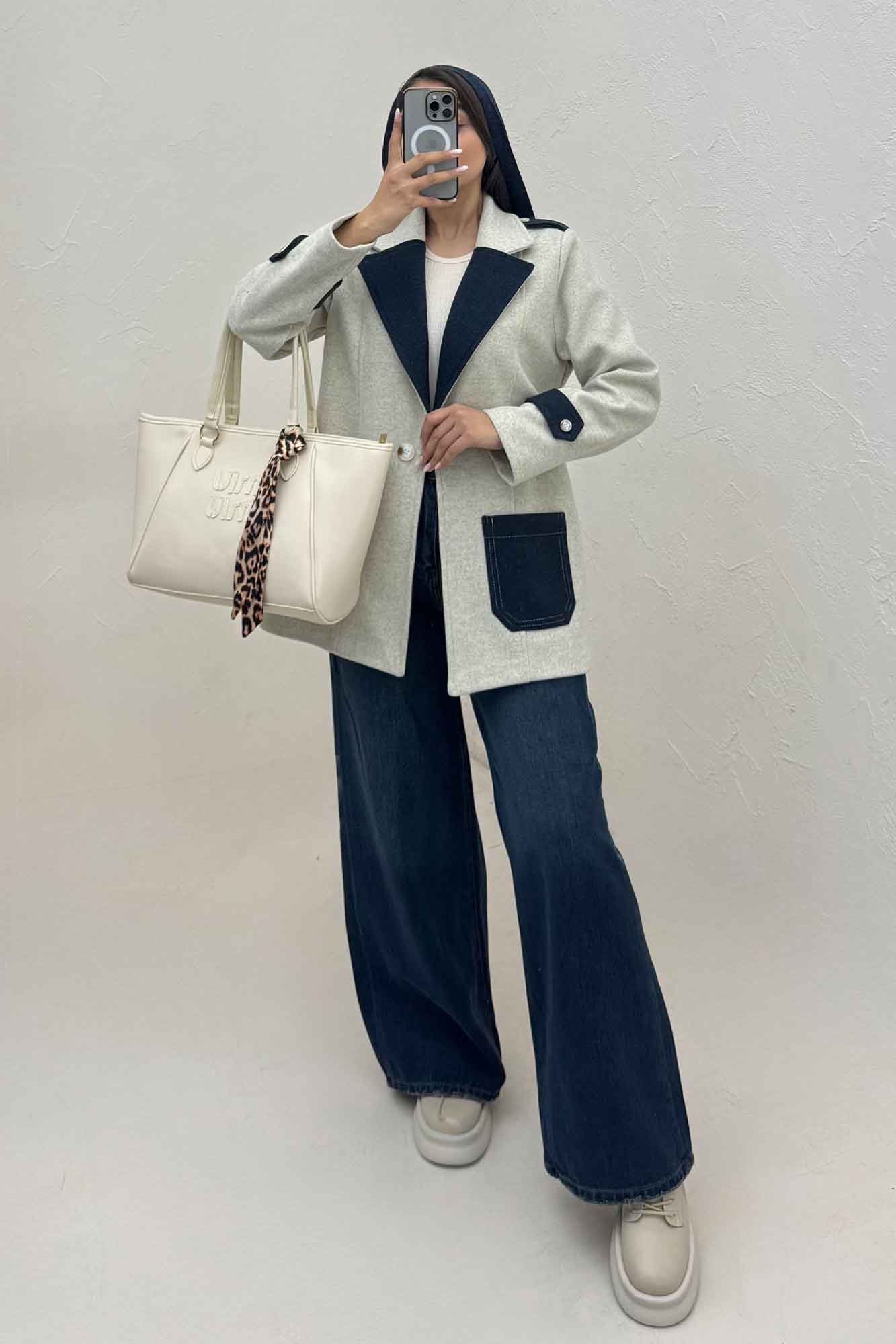 کت فوتر آستردار تک جیب دو رنگ