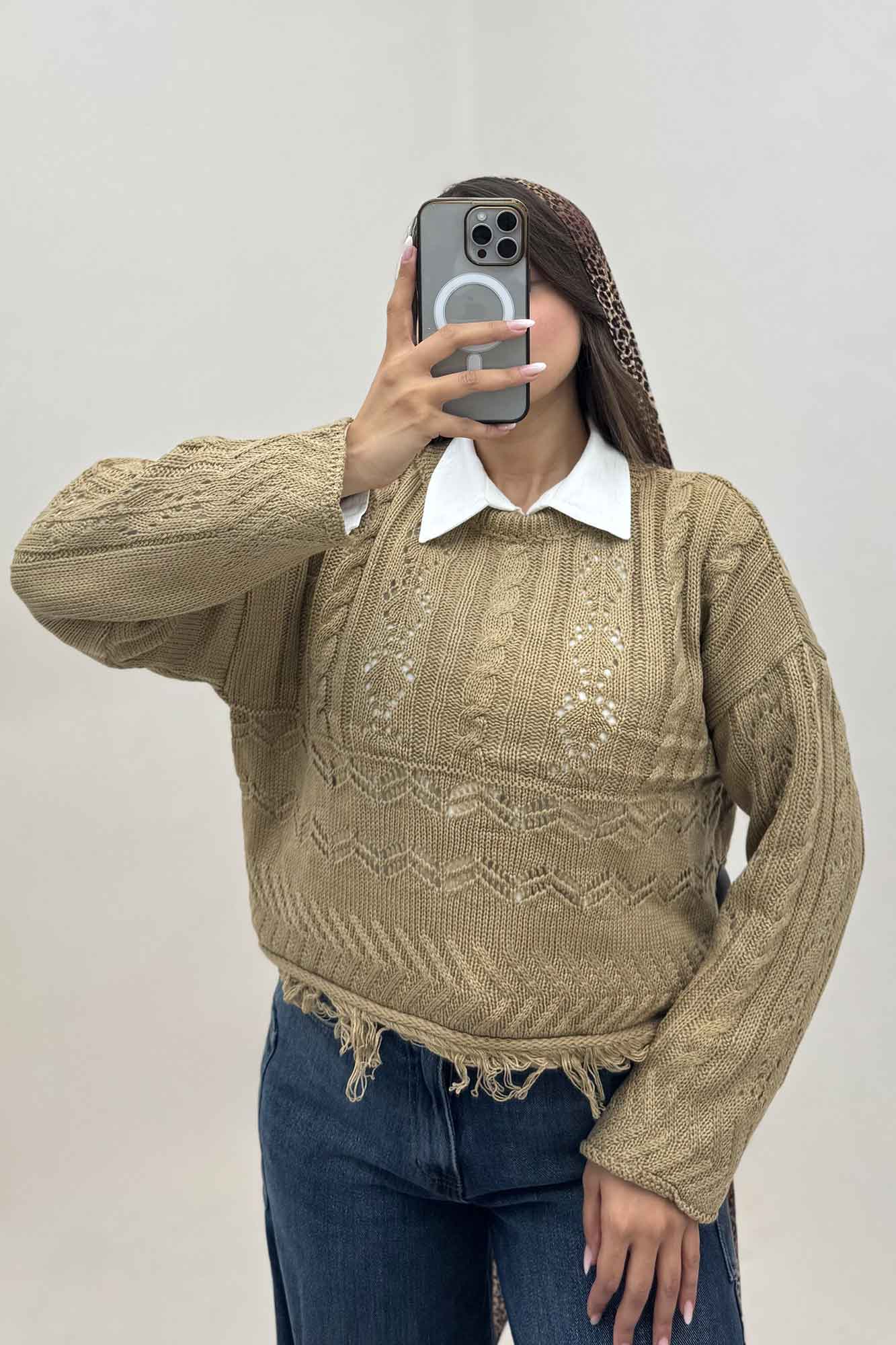 بلوز بافت طرحدار پایین ریش 1015