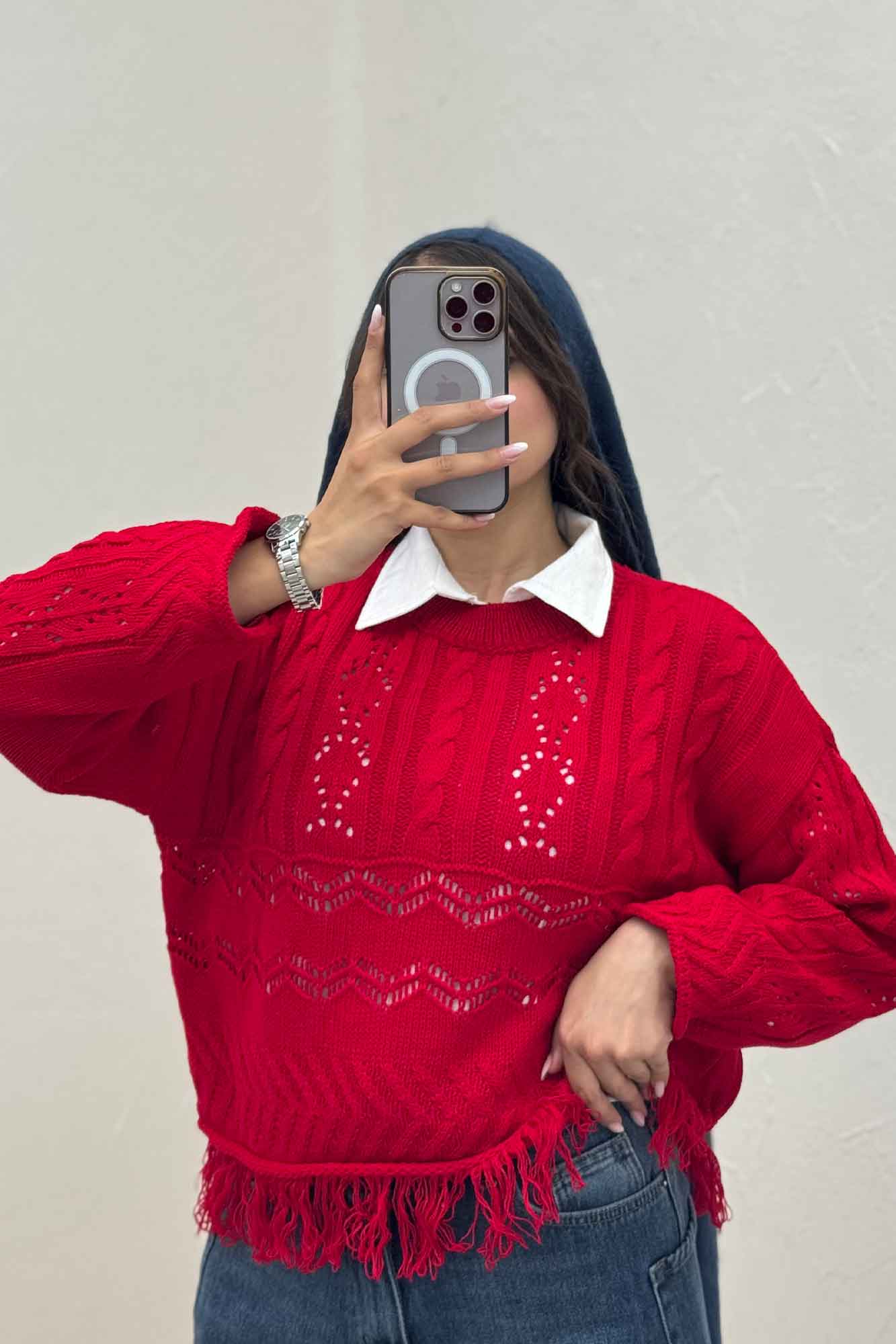 بلوز بافت طرحدار پایین ریش 1015