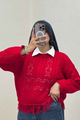 بلوز بافت طرحدار پایین ریش 1015