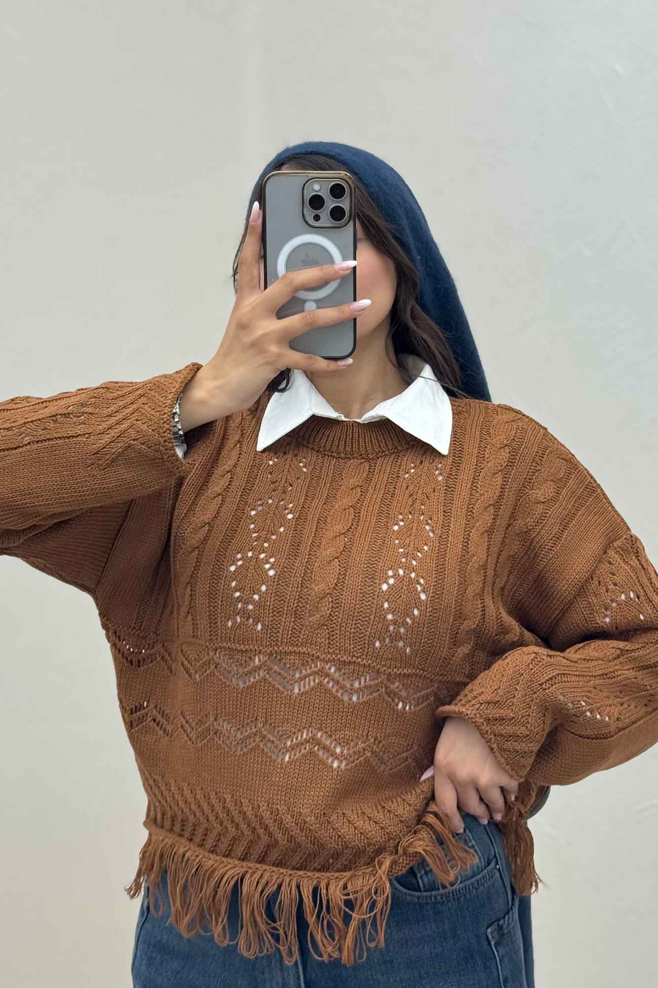 بلوز بافت طرحدار پایین ریش 1015