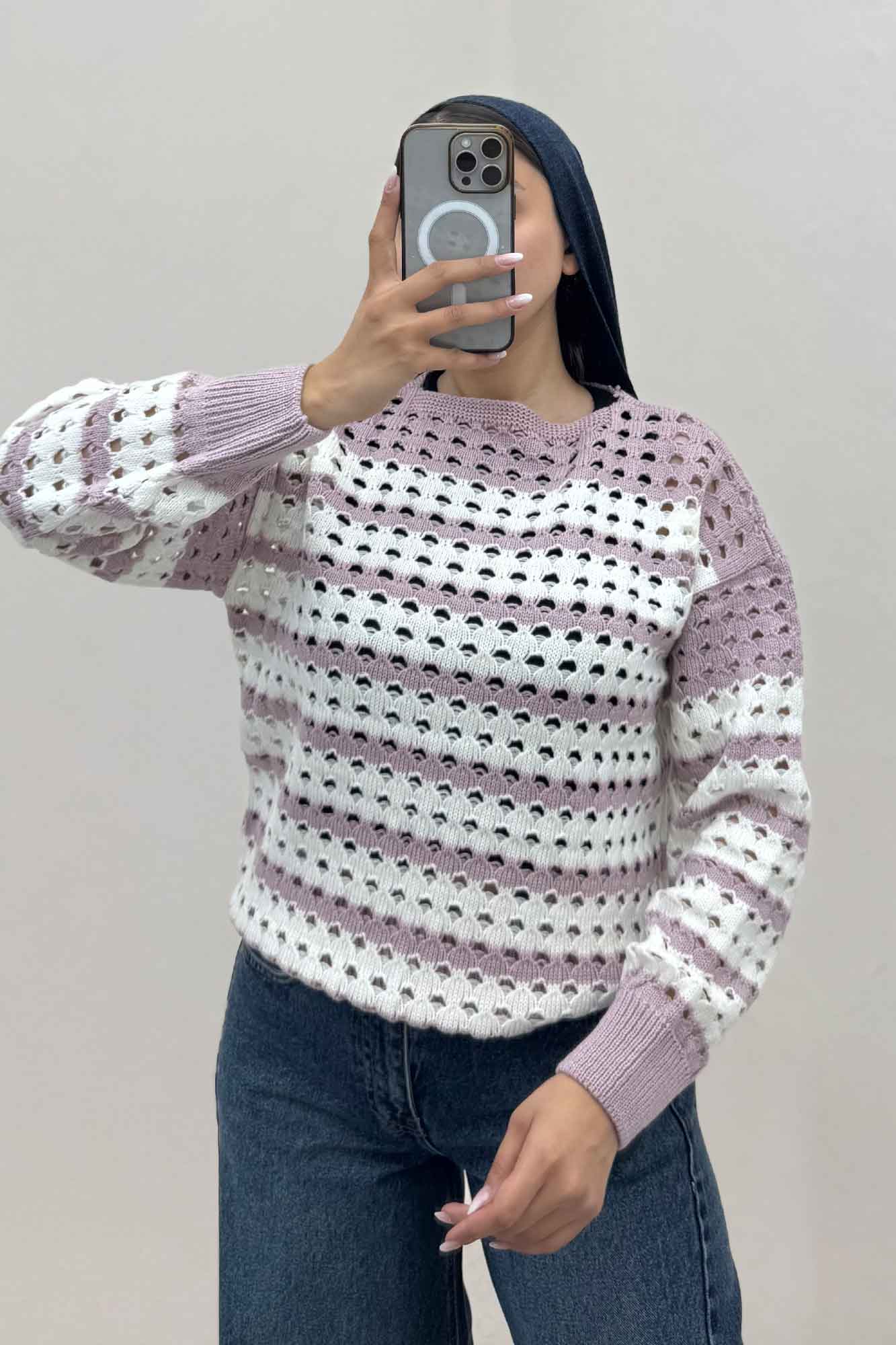 بلوز بافت دو رنگ کد 442