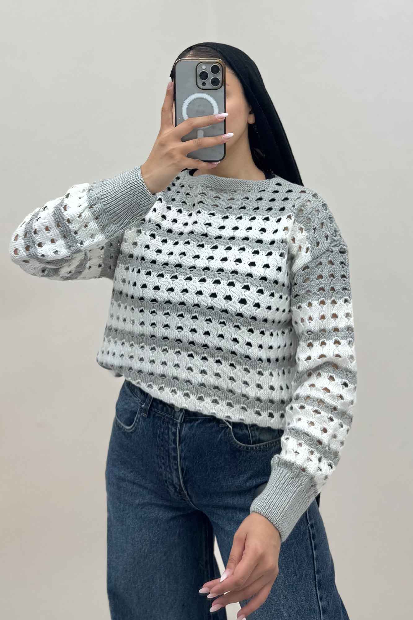 بلوز بافت دو رنگ کد 442