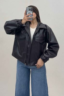 کاپشن چرم دو جیب کد 450