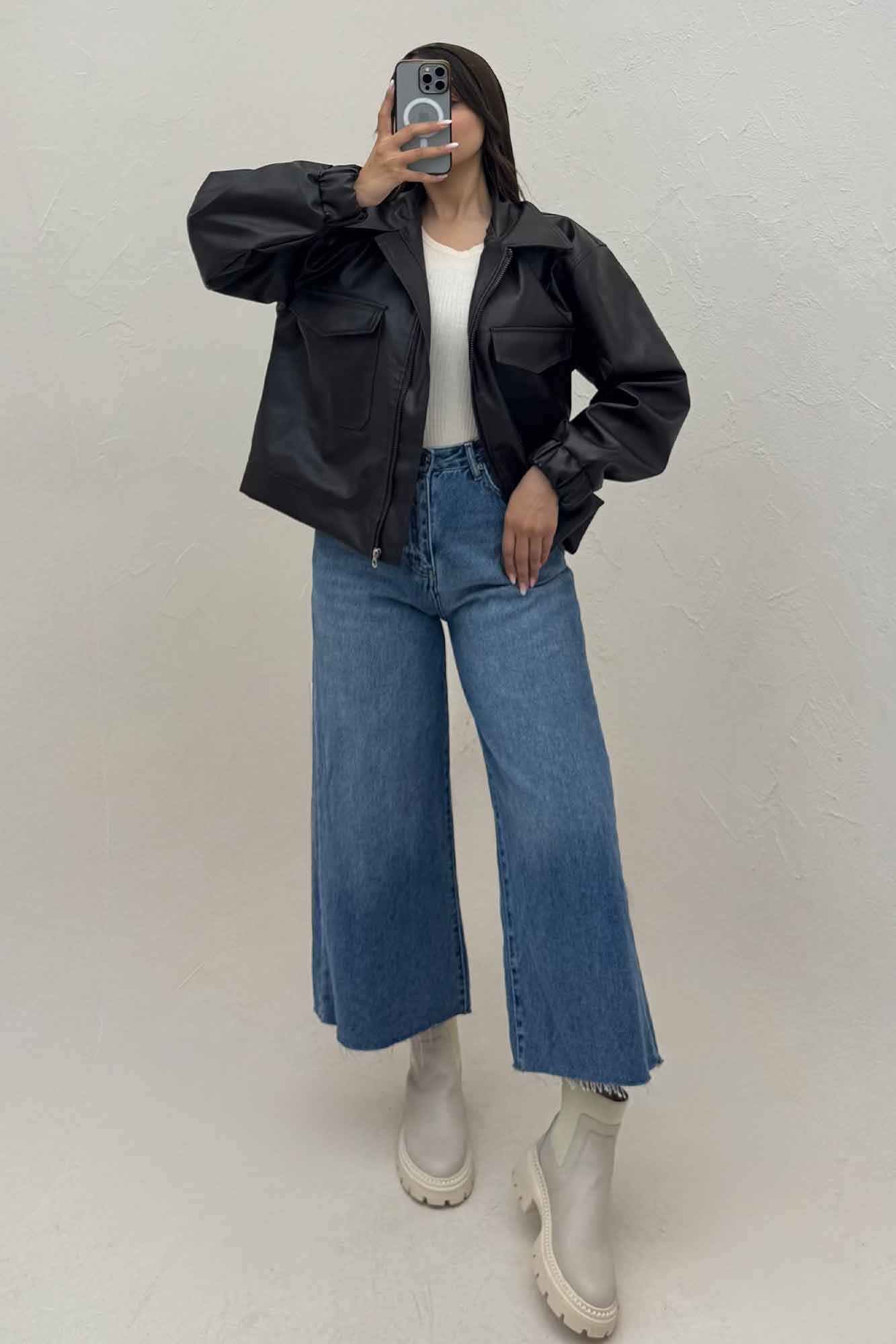 کاپشن چرم دو جیب کد 450