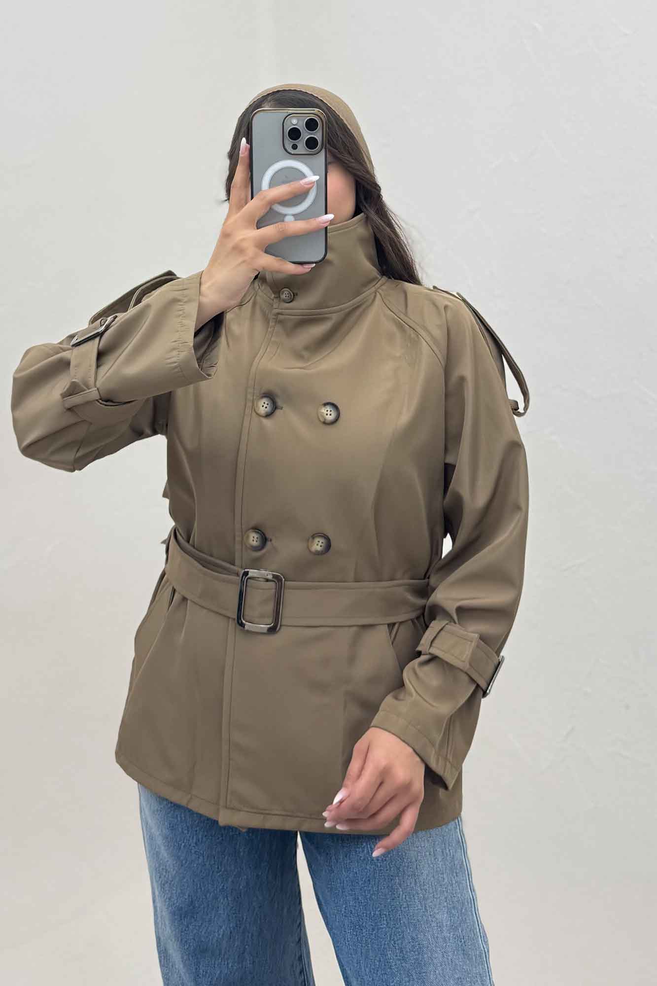 کت سانتانا یقه ایستاده آستین سگک