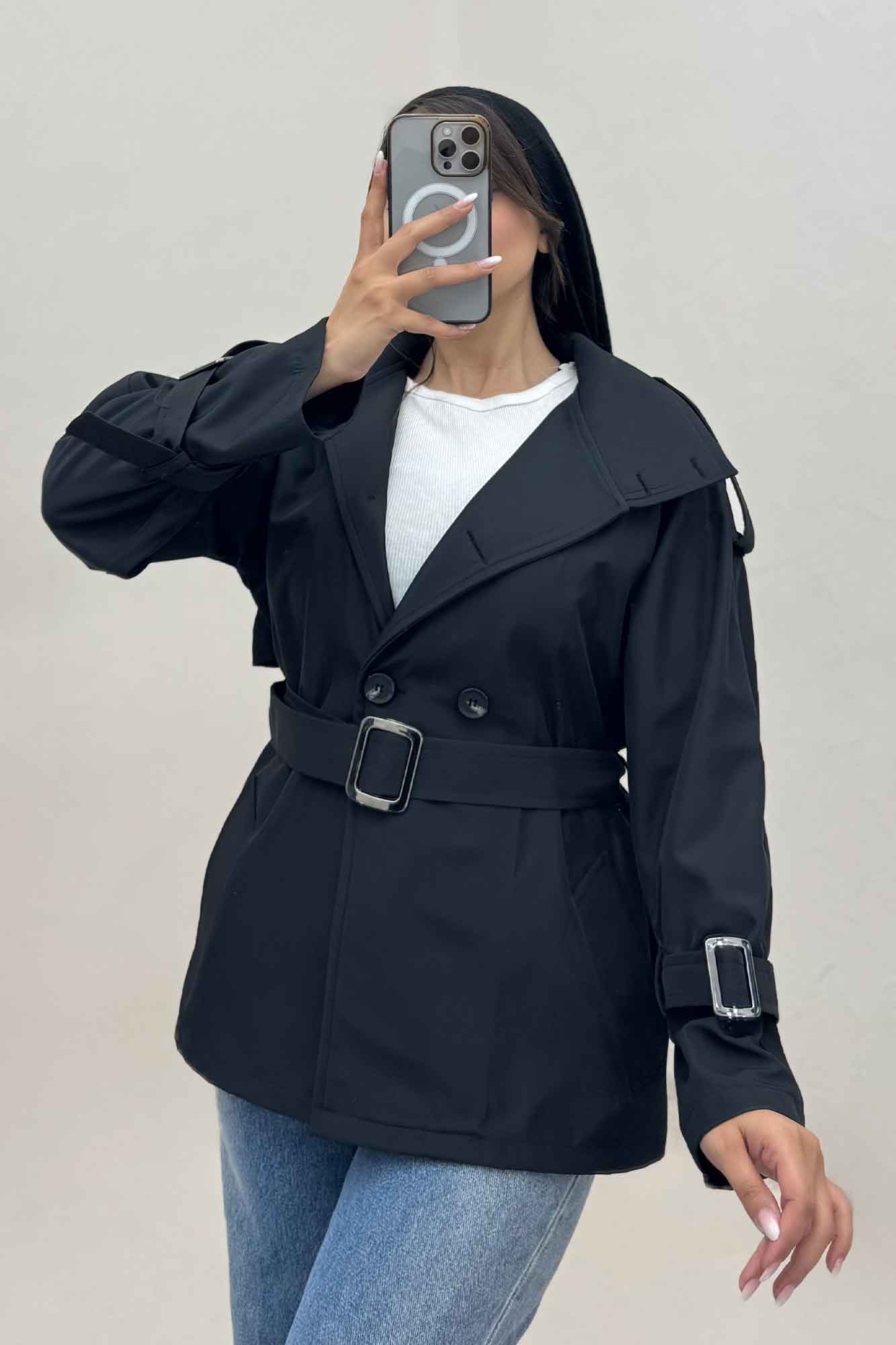 کت سانتانا یقه ایستاده آستین سگک