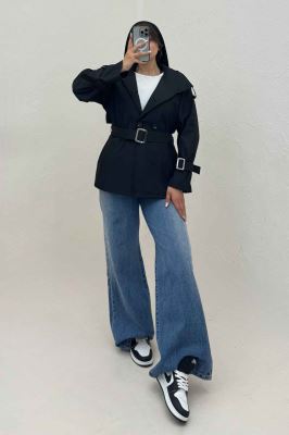 کت سانتانا یقه ایستاده آستین سگک