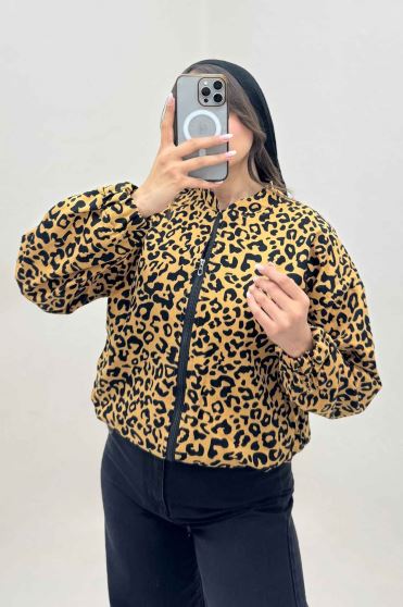 بامبر جکت کتان پلنگی کد 1146