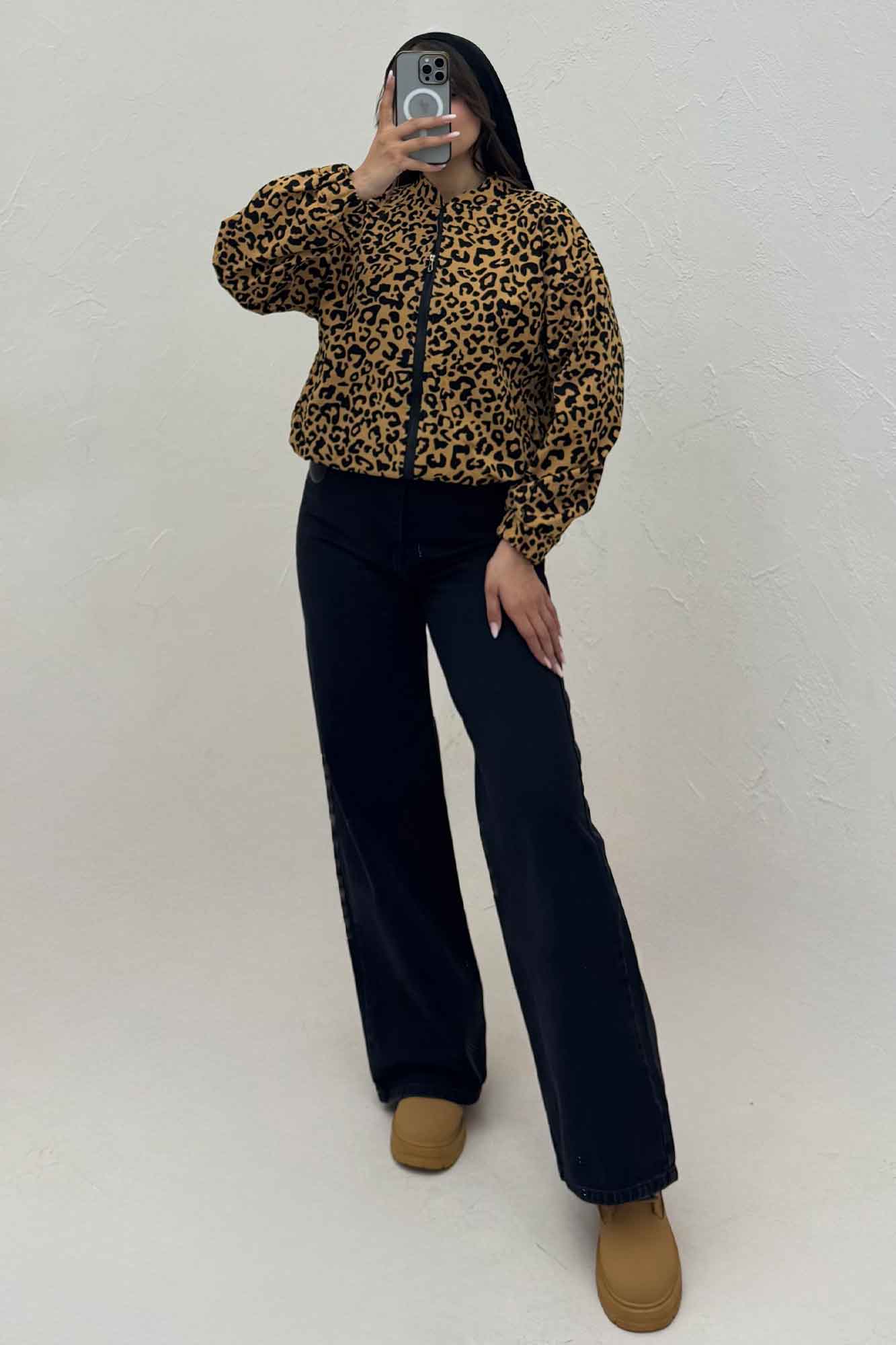 بامبر جکت کتان پلنگی کد 1146